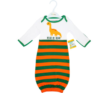 Striped Dino 0-3 Months Gown with Mitten Cuffs