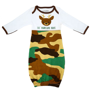 Camo Deer 0-3 Months Gown with Mitten Cuffs