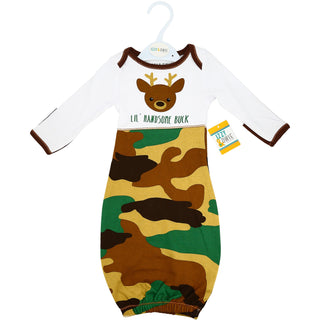 Camo Deer 0-3 Months Gown with Mitten Cuffs