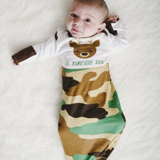 Camo Deer 0-3 Months Gown with Mitten Cuffs
