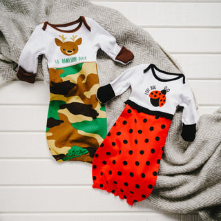 Camo Deer 0-3 Months Gown with Mitten Cuffs