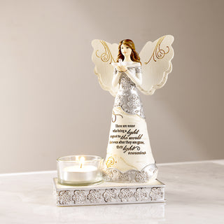 Light 6.75" Angel Holding Dove with Tealight Holder