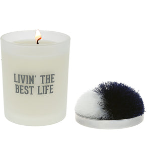 Best Life Navy & White - 5.5 oz - 100% Soy Wax Candle with Pom Pom Lid Scent: Tranquility