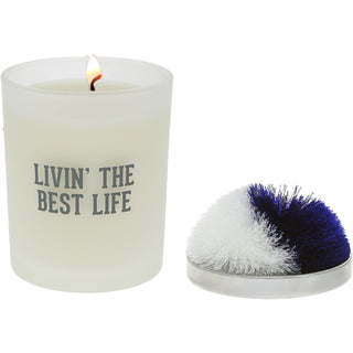 Best Life Blue & White - 5.5 oz - 100% Soy Wax Candle with Pom Pom Lid Scent: Tranquility