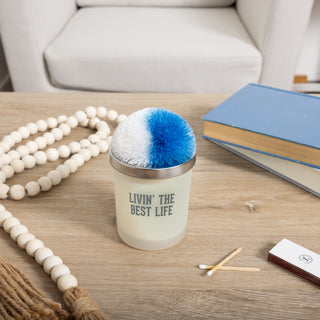 Best Life Light Blue & White - 5.5 oz - 100% Soy Wax Candle with Pom Pom Lid Scent: Tranquility
