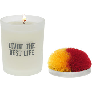 Best Life Red & Yellow - 5.5 oz - 100% Soy Wax Candle with Pom Pom Lid Scent: Tranquility