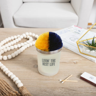 Best Life Blue & Yellow - 5.5 oz - 100% Soy Wax Candle with Pom Pom Lid Scent: Tranquility