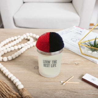 Best Life Red & Navy - 5.5 oz - 100% Soy Wax Candle with Pom Pom Lid Scent: Tranquility