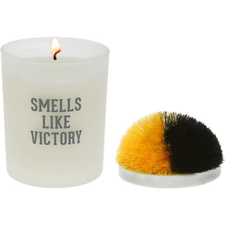 Victory Black & Yellow - 5.5 oz - 100% Soy Wax Candle with Pom Pom Lid Scent: Tranquility