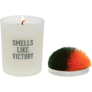 Victory Green & Orange - 5.5 oz - 100% Soy Wax Candle with Pom Pom Lid Scent: Tranquility