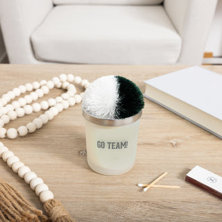 Go Team! Green & White - 5.5 oz - 100% Soy Wax Candle with Pom Pom Lid Scent: Tranquility