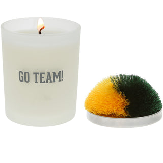Go Team! Green & Yellow - 5.5 oz - 100% Soy Wax Candle with Pom Pom Lid Scent: Tranquility