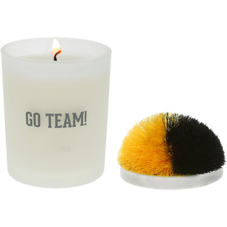 Go Team! Black & Yellow - 5.5 oz - 100% Soy Wax Candle with Pom Pom Lid Scent: Tranquility