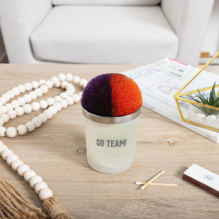 Go Team! Purple & Orange - 5.5 oz - 100% Soy Wax Candle with Pom Pom Lid Scent: Tranquility