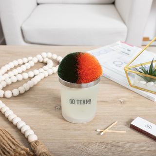 Go Team! Green & Orange - 5.5 oz - 100% Soy Wax Candle with Pom Pom Lid Scent: Tranquility