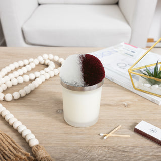 Blank Maroon & White - 5.5 oz - 100% Soy Wax Candle with Pom Pom Lid Scent: Tranquility