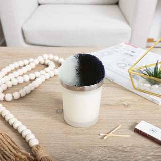 Blank Navy & White - 5.5 oz - 100% Soy Wax Candle with Pom Pom Lid Scent: Tranquility