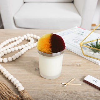 Blank Maroon & Yellow - 5.5 oz - 100% Soy Wax Candle with Pom Pom Lid Scent: Tranquility