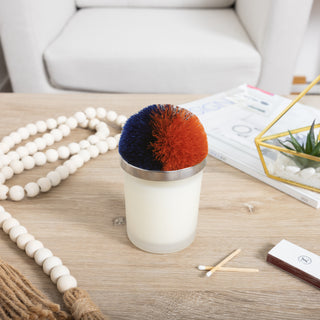 Blank Navy & Orange - 5.5 oz - 100% Soy Wax Candle with Pom Pom Lid Scent: Tranquility