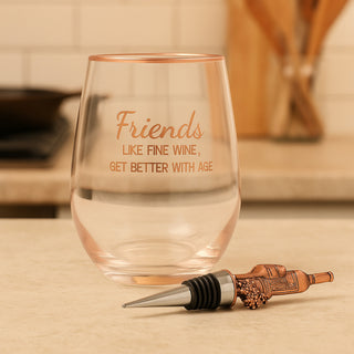 Friends Bottle Stopper and 20 oz Stemless Gift Set