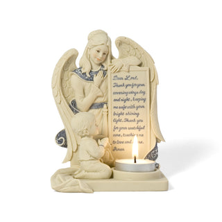 Angel w/Boy Child Praying 6" Angel w/ Tea Light Ho