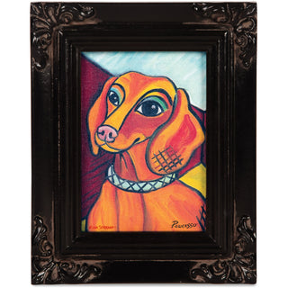 Dachshund - Pawcasso 3.5" x 5" Framed Canvas