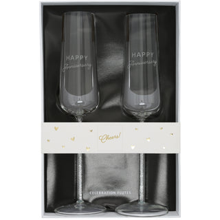 Happy Anniversary Gift Boxed 7 oz Glass Toasting Flute Set