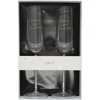 50th Anniversary   Gift Boxed 7 oz Glass Toasting Flute Set