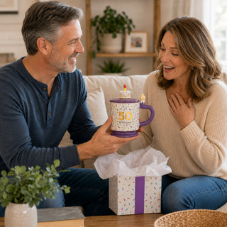 50 14 oz Mug with Birthday Cake Lid