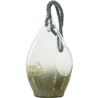 Love 11.5" Gold Glass Lantern