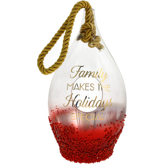 Holiday Family 11.5" Ruby Beaded Glass Lantern