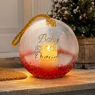 Baby It's Cold 9.5" Ruby Beaded Glass Lantern