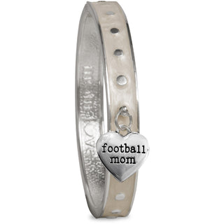 Football Mom White Enamel Bangle Bracelet with Heart Charm