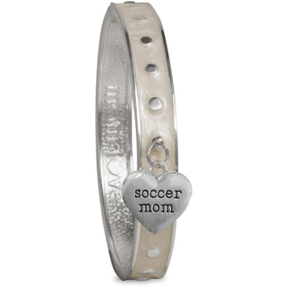 Soccer Mom White Enamel Bangle Bracelet with Heart Charm