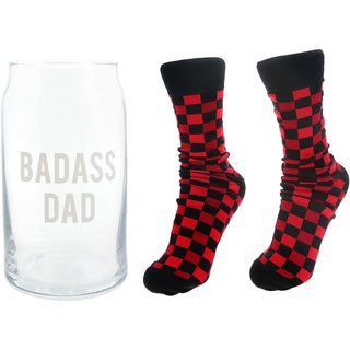 Badass Dad 16 oz Beer Can Glass and Sock Set