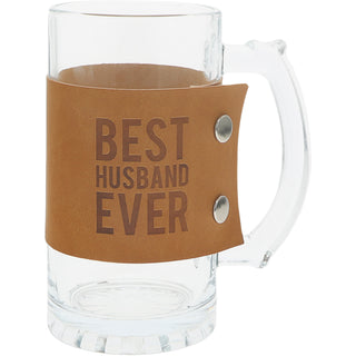 Husband 16 oz Glass Stein with PU Leather Wrap