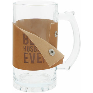 Husband 16 oz Glass Stein with PU Leather Wrap