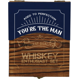 You're the Man  Wooden Gift Box with  Rocks Glass and Slate Coaster