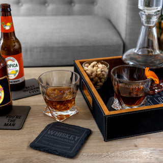 You're the Man  Wooden Gift Box with  Rocks Glass and Slate Coaster