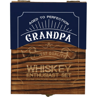 Grandpa Wooden Gift Box with  Rocks Glass and Slate Coaster