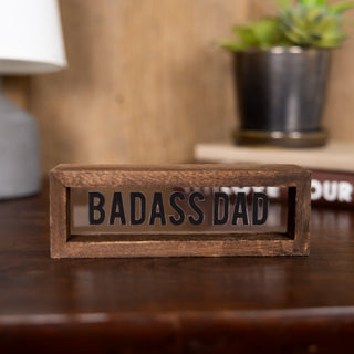 Badass Dad 6" x 2" Wood Framed Glass Plaques