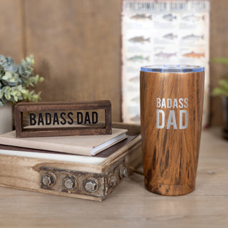 Badass Dad 6" x 2" Wood Framed Glass Plaques