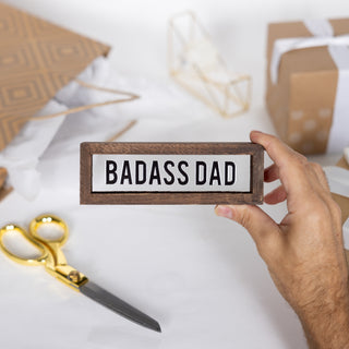 Badass Dad 6" x 2" Wood Framed Glass Plaques