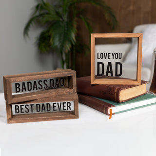 Badass Dad 6" x 2" Wood Framed Glass Plaques