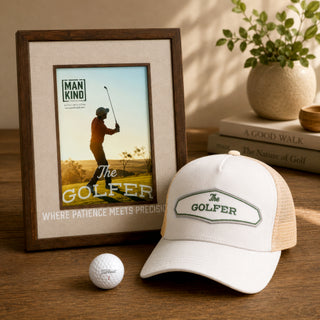 The Golfer White Suede Adjustable Trucker Hat