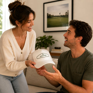 The Golfer White Suede Adjustable Trucker Hat