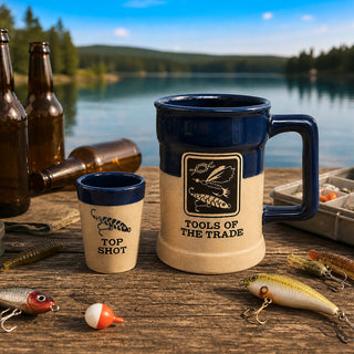 The Fisherman 15 oz Ceramic Stein & 2 oz Shot Glass Set