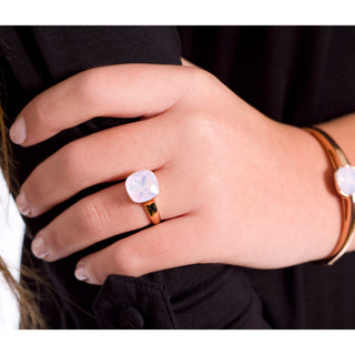 Isabel Rose Water Opal Size 9 Ring with 0.5" Crystal made from Austrian Crystals