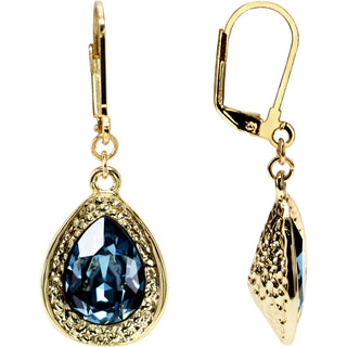 Denim Blue Teardrop 18K Gold Plated Austrian Crystal Dangle Earring