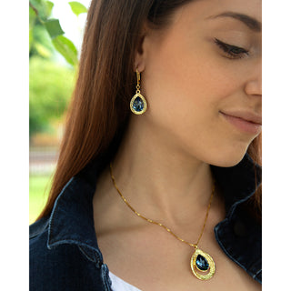 Denim Blue Teardrop 18K Gold Plated Austrian Crystal Dangle Earring